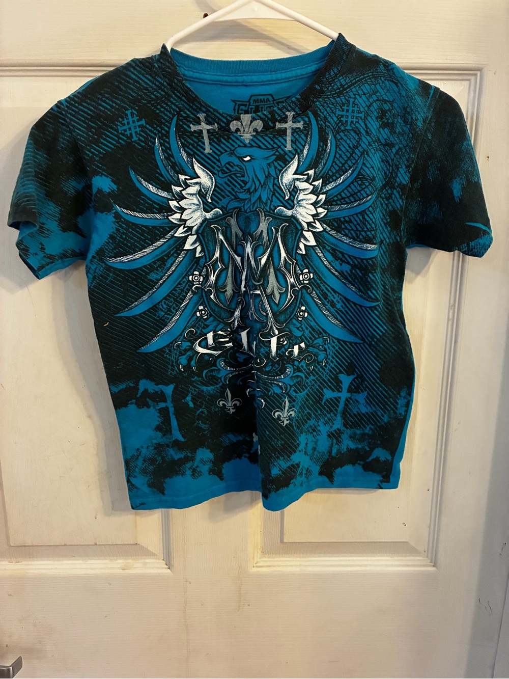 MMA Elite Kids Teal Graphic Short Sleeve Shirt, Size: 8